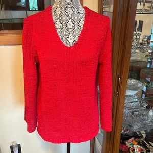 Chicos Size 1 Chinese Red Betti Pullover V Neck Sweater (8/10) M NWT $35